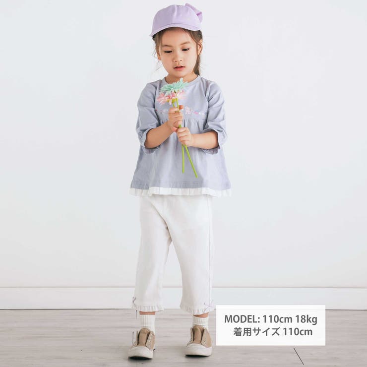 【らくのび】裾フリルリボン付きストレッチツイル7分丈パンツ(80~130cm) | SLAP SLIP | 詳細画像2 