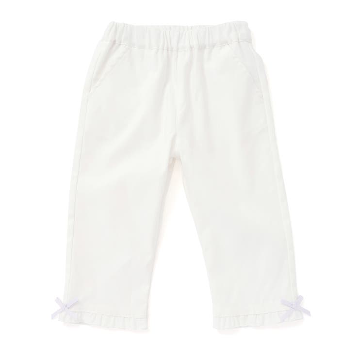 オフホワイト | 【らくのび】裾フリルリボン付きストレッチツイル7分丈パンツ(80~130cm) | SLAP SLIP