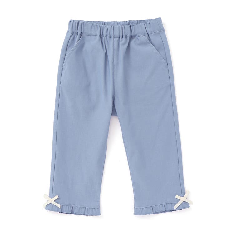 ブルー | 【らくのび】裾フリルリボン付きストレッチツイル7分丈パンツ(80~130cm) | SLAP SLIP