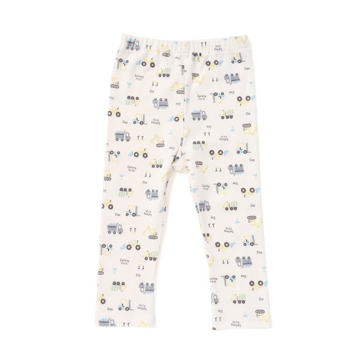 オフホワイト系(くるま総柄) | 恐竜電車膝パッチ総柄ミラノリブ7分丈パンツ(80~120cm) | SLAP SLIP