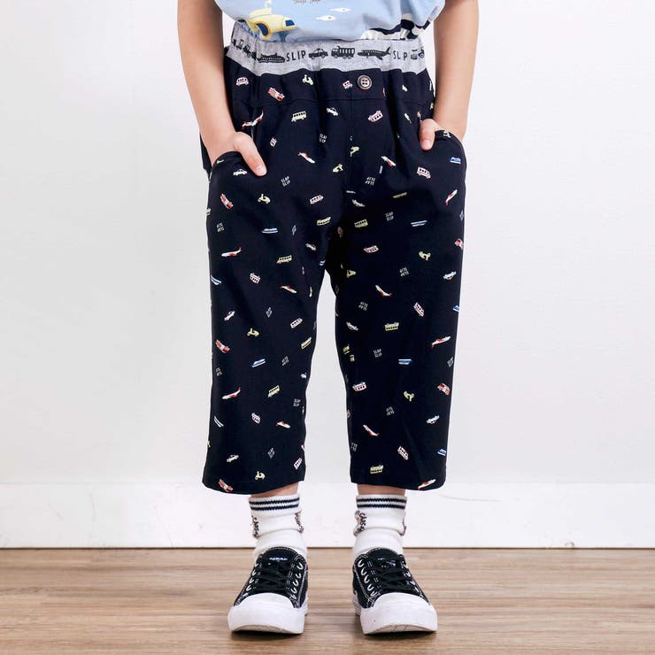 【らくのび】ウエストリブラインプリント乗り物柄ストレッチ7分丈パンツ(80~13… | SLAP SLIP | 詳細画像1 