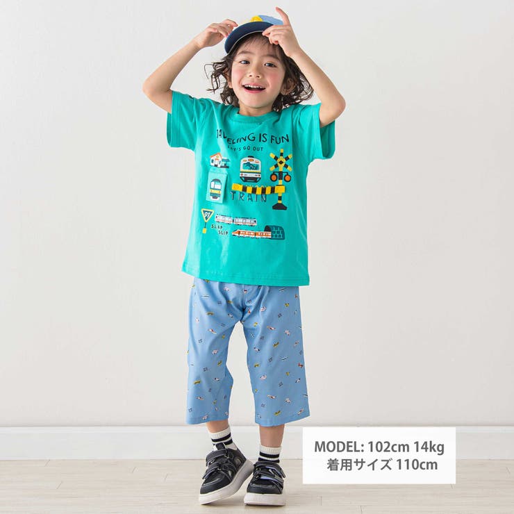 【らくのび】ウエストリブラインプリント乗り物柄ストレッチ7分丈パンツ(80~13… | SLAP SLIP | 詳細画像3 