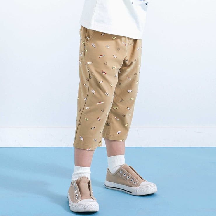 ベージュ系 | 【らくのび】ウエストリブラインプリント乗り物柄ストレッチ7分丈パンツ(80~13… | SLAP SLIP
