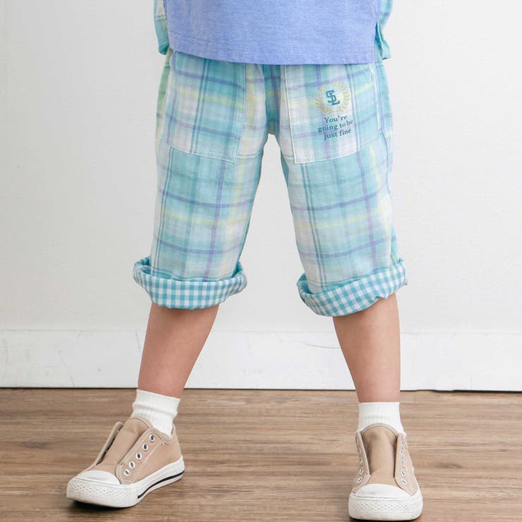 グリーン系 | 【お揃い】ポケット付きダブルガーゼリバーシブル7分丈パンツ(80~130cm) | SLAP SLIP