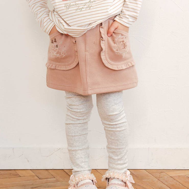 ベージュ | キラキラ刺しゅうフリルポケットスカッツ(80~120cm) | SLAP SLIP