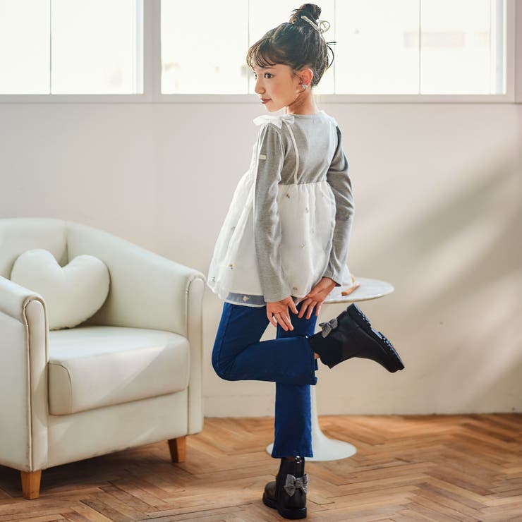 後ろポケットリボンフレアシルエット9分丈デニムパンツ(80~130cm) | SLAP SLIP | 詳細画像6 