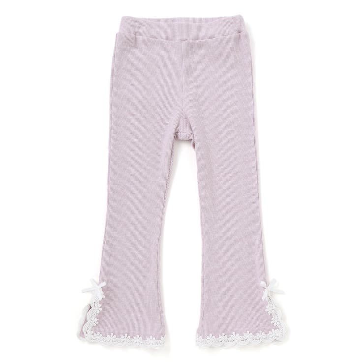 パープル | レースリボン裾フレア9分丈レギンス(80~130cm) | SLAP SLIP