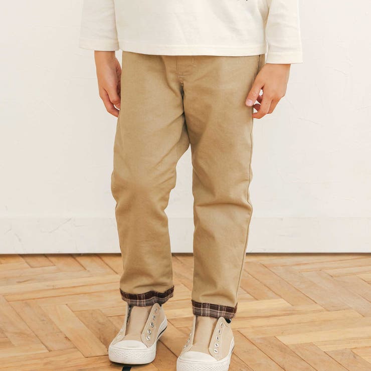 ベージュ | 【お揃い】ツイルチェックリバーシブルパンツ(80~130cm) | SLAP SLIP