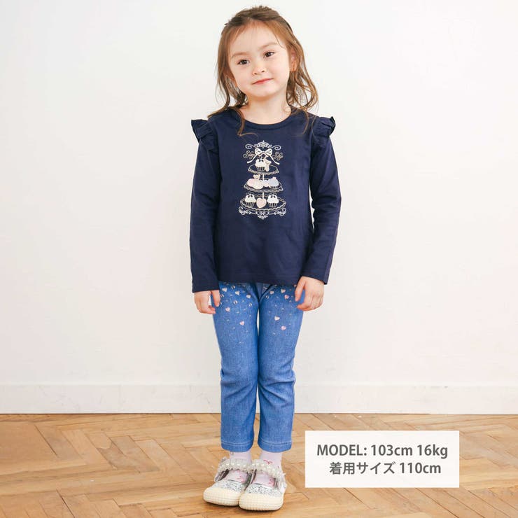 恐竜ロケットワッペンレースキラキラデニム風プリント8分丈パンツ(80~120cm… | SLAP SLIP | 詳細画像3 