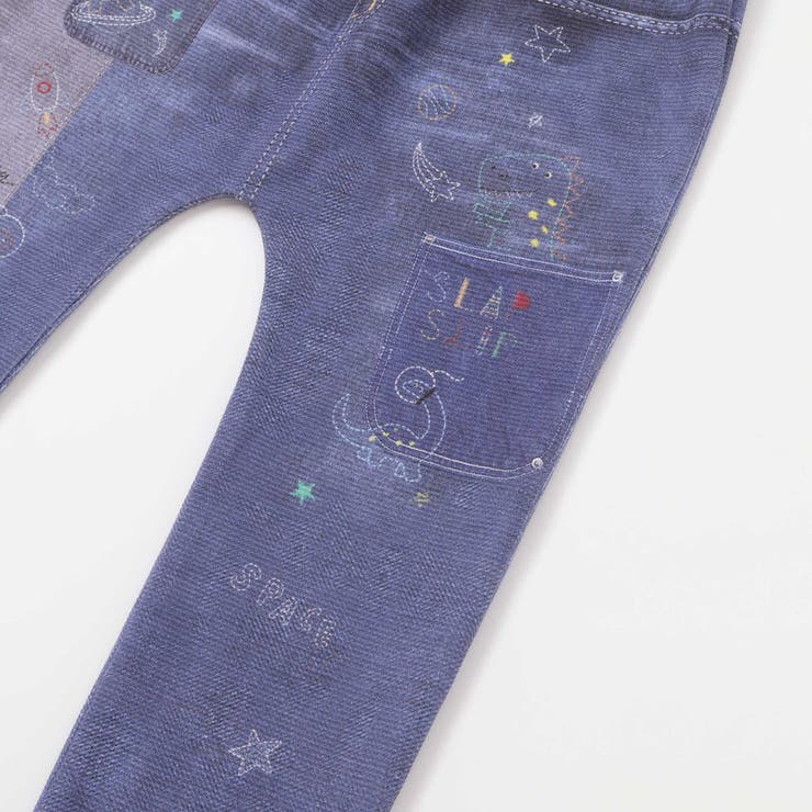 恐竜ロケットワッペンレースキラキラデニム風プリント8分丈パンツ(80~120cm… | SLAP SLIP | 詳細画像7 