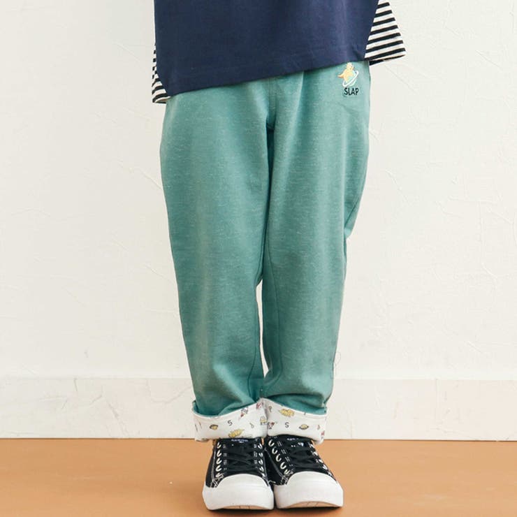 グリーン(恐竜) | 消防車恐竜折り返し柄プリントデニム風パンツ(80~130cm) | SLAP SLIP