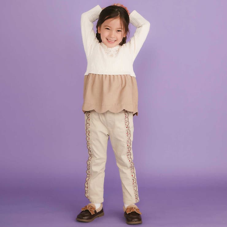 【裏微起毛】スカラップ刺しゅうフリルロングパンツ(80~130cm) | SLAP SLIP | 詳細画像5 