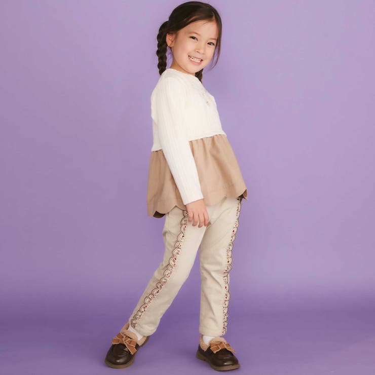 【裏微起毛】スカラップ刺しゅうフリルロングパンツ(80~130cm) | SLAP SLIP | 詳細画像6 