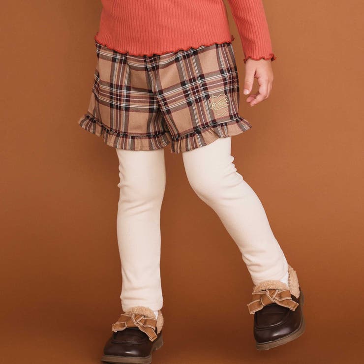 ベージュ系×オフホワイト | 【お揃い】レギンスドッキングチェックショートパンツ(80~130cm) | SLAP SLIP