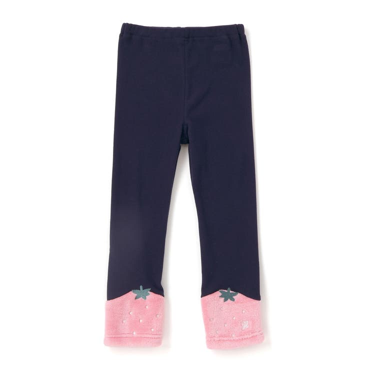 ネイビー(イチゴ) | イチゴネコウサギアニマル裾ボア切り替えレギンス(80~120cm) | SLAP SLIP