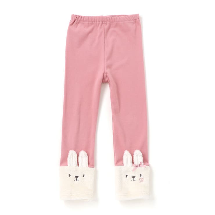 ピンク(ウサギ) | イチゴネコウサギアニマル裾ボア切り替えレギンス(80~120cm) | SLAP SLIP