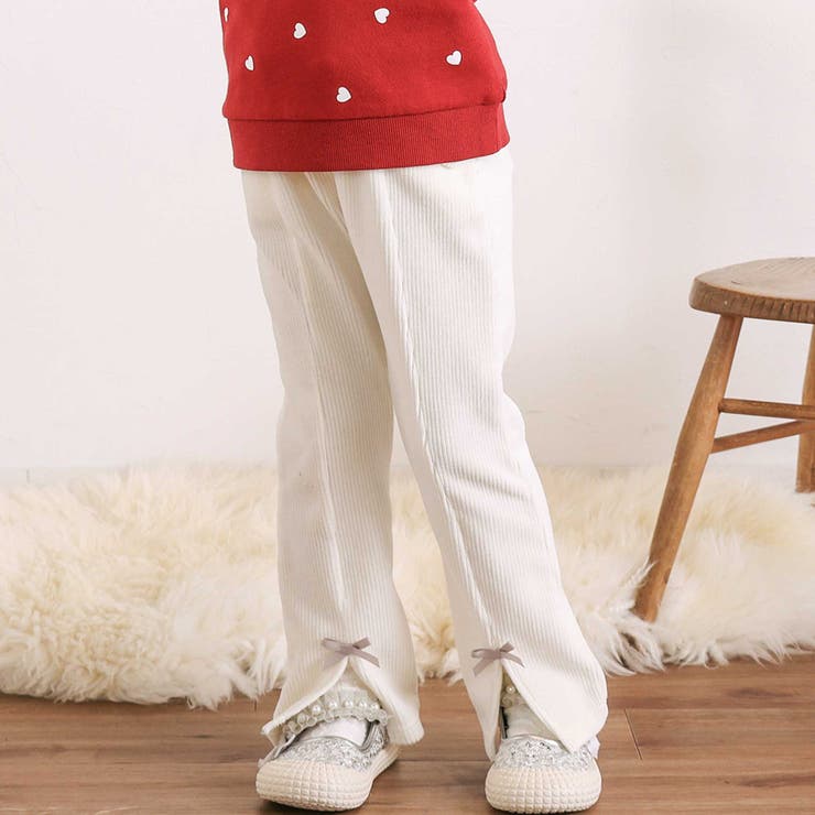 オフホワイト | スカラップポケットフロントタック裾スリットロングパンツ(80~130cm) | SLAP SLIP