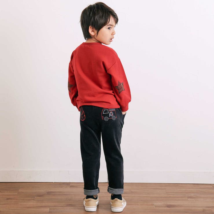 消防車恐竜おしりパッチ折り返し裾チェックロングパンツ(80~130cm) | SLAP SLIP | 詳細画像3 