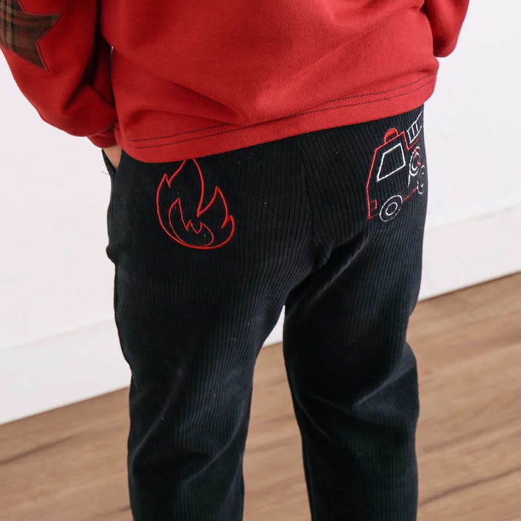 消防車恐竜おしりパッチ折り返し裾チェックロングパンツ(80~130cm) | SLAP SLIP | 詳細画像4 