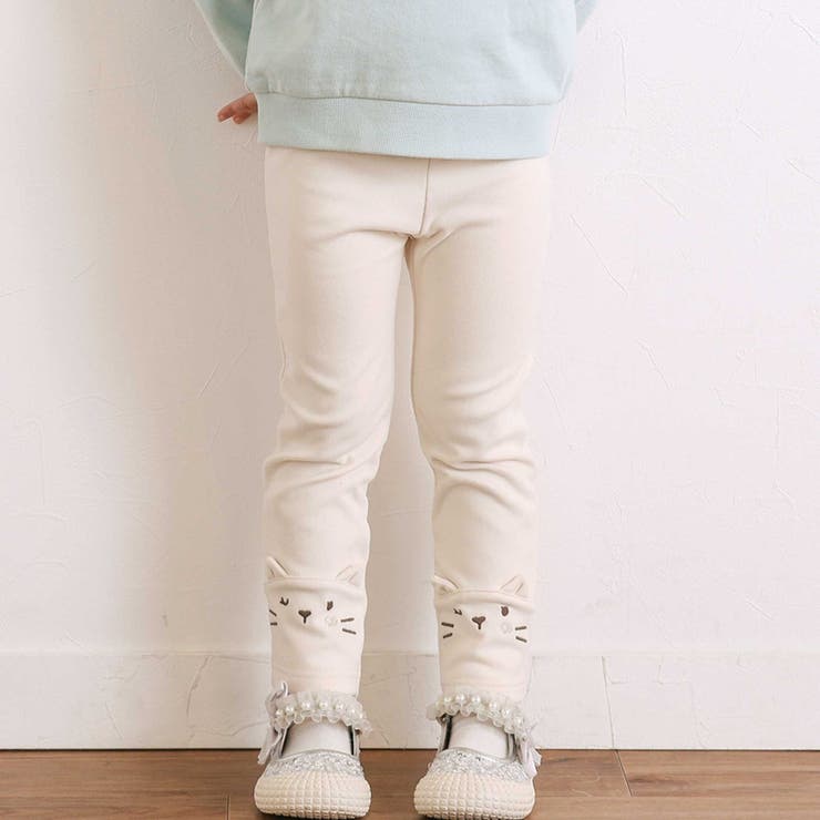 オフホワイト(ネコ) | ネコウサギ耳付きアニマルモチーフレギンス(80~130cm) | SLAP SLIP