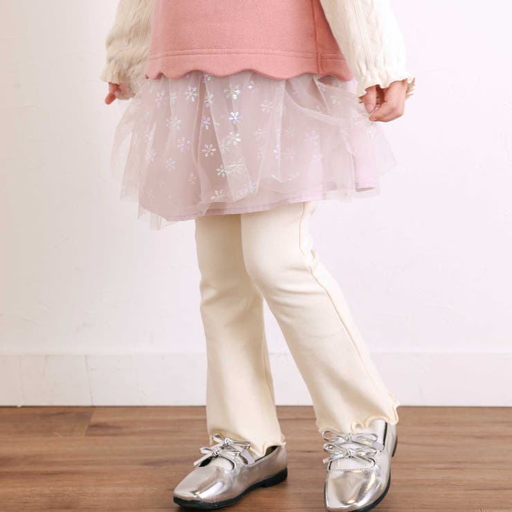 ピンク | ふわふわドット雪柄チュールセミフレアスカッツ(80~120cm) | SLAP SLIP