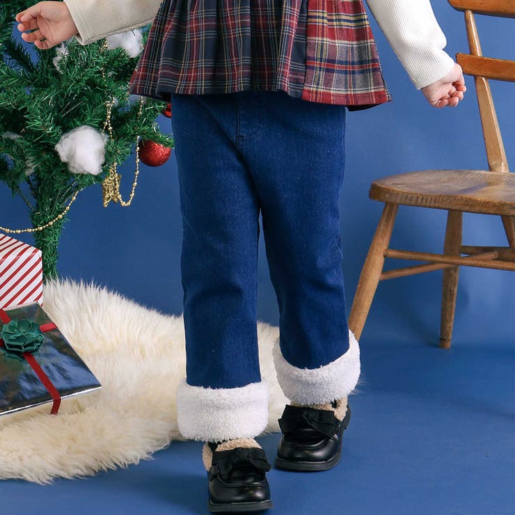 ネイビー | 【お揃い】モコモコ裾ボアデニムボンディングパンツ(90~130cm) | SLAP SLIP