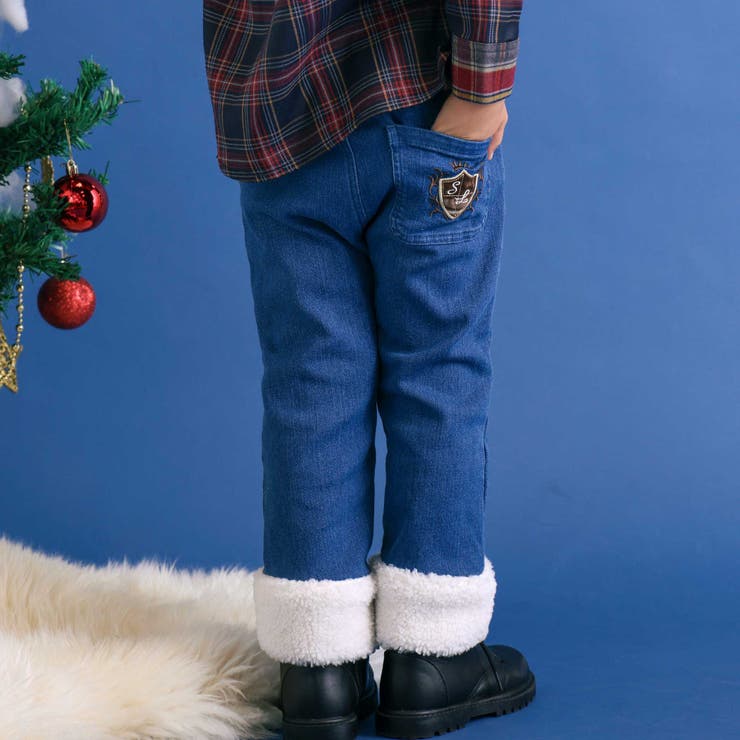 ブルー | 【お揃い】モコモコ裾ボアデニムボンディングパンツ(90~130cm) | SLAP SLIP