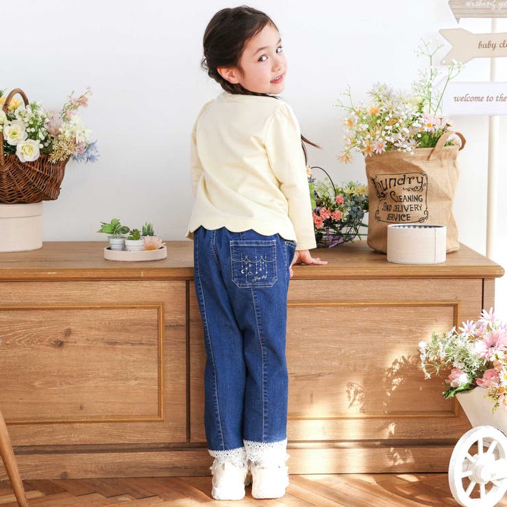 裾レースチャーム刺しゅう9分丈デニム(90~130cm) | SLAP SLIP | 詳細画像3 