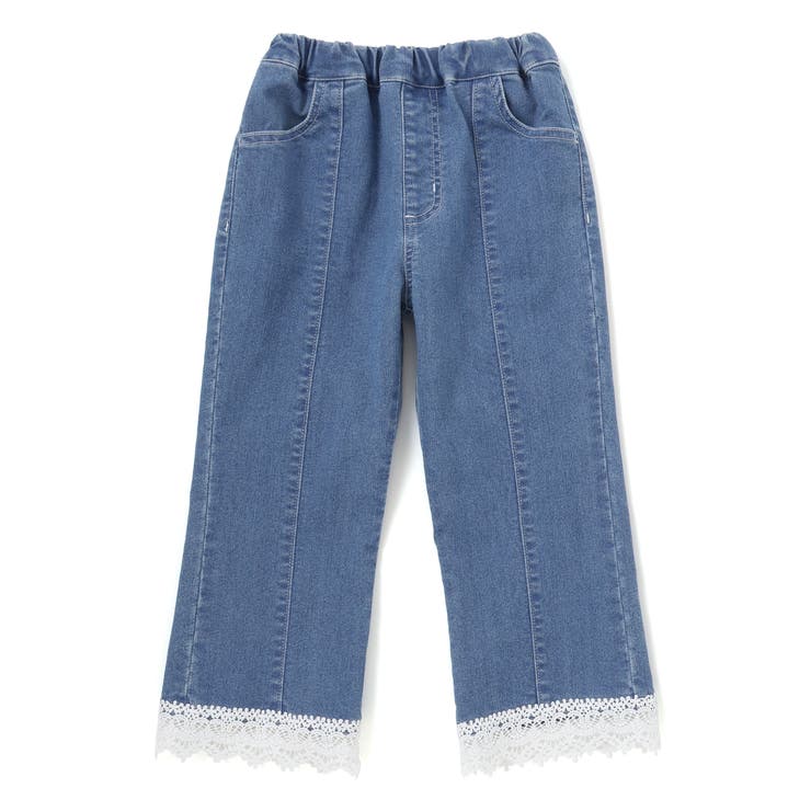 ブルー | 裾レースチャーム刺しゅう9分丈デニム(90~130cm) | SLAP SLIP