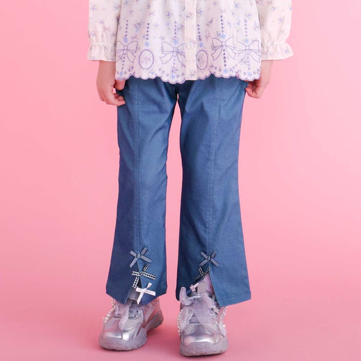 ネイビー | 裾リボン付きストレッチツイルパンツ(80~130cm) | SLAP SLIP