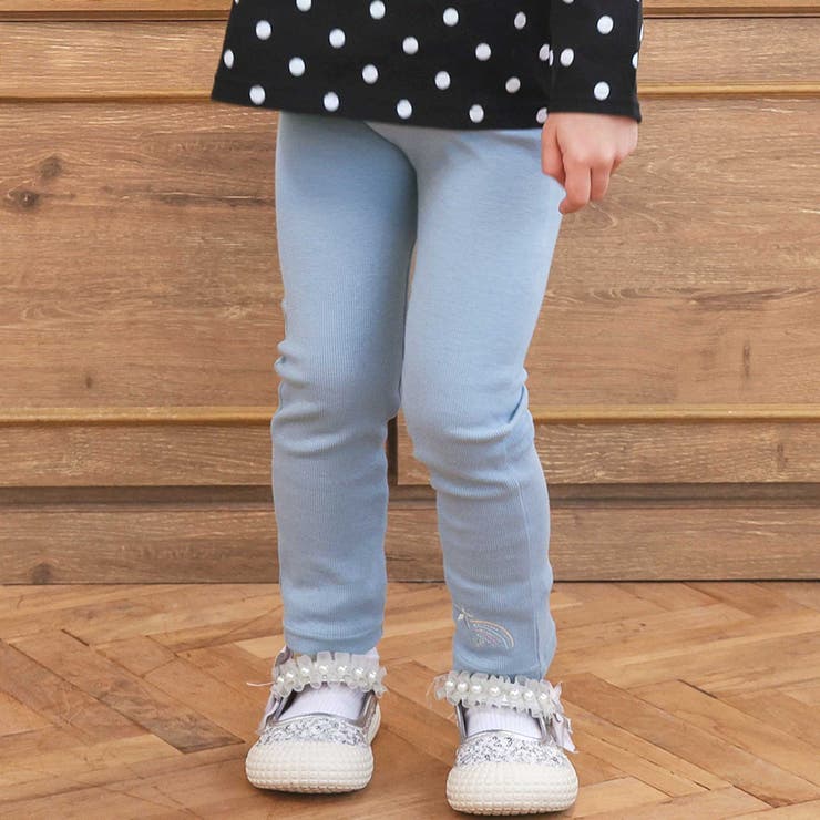 ブルー×流れ星刺しゅう×リブ | 【スララク 防汚加工 オーガニックコットン】前後フリーで時短！パパパッと穿ける前… | SLAP SLIP