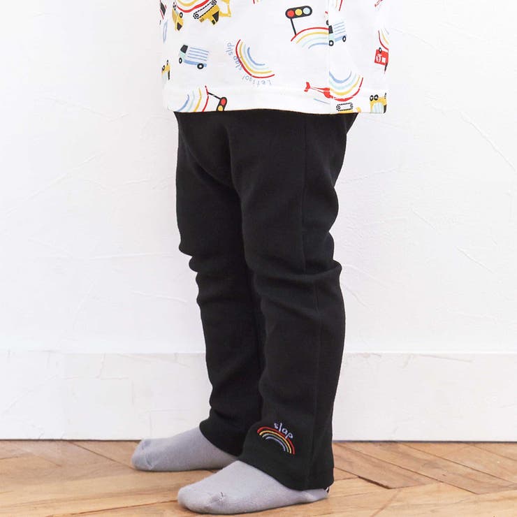 ブラック×虹刺しゅう×リブ | 【スララク 防汚加工 オーガニックコットン】前後フリーで時短！パパパッと穿ける前… | SLAP SLIP