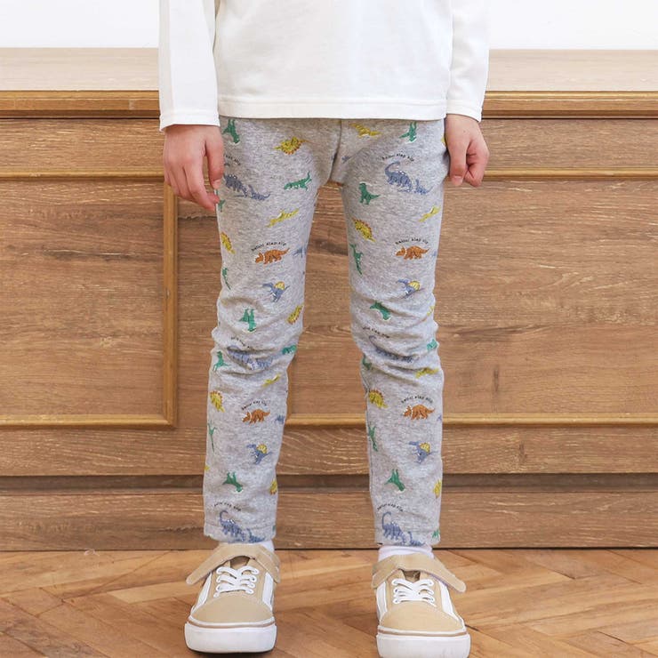 杢グレー×恐竜総柄 | 【スララク 防汚加工 オーガニックコットン】前後フリーで時短！パパパッと穿ける前… | SLAP SLIP