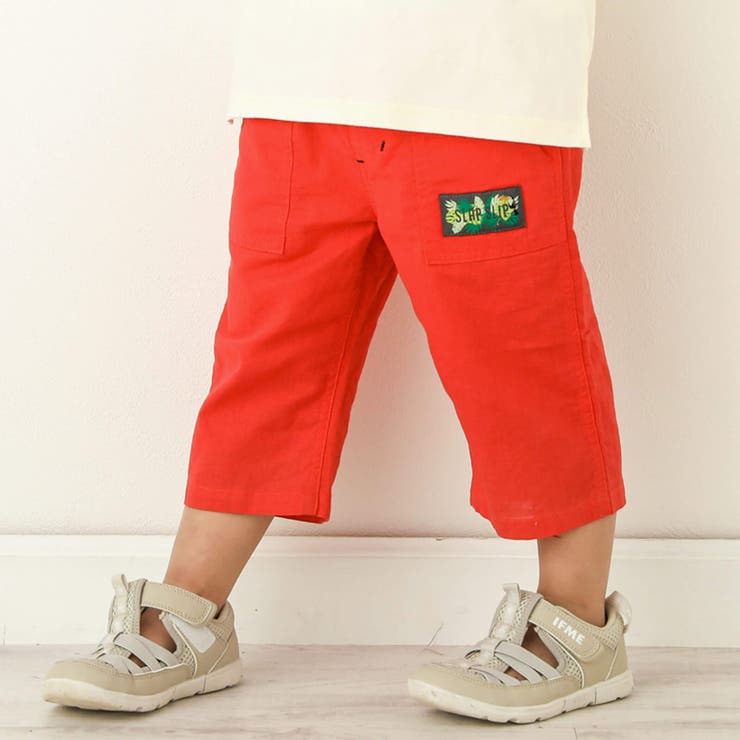 レッド | 綿麻無地カラー6分丈パンツ(80~130cm) | SLAP SLIP