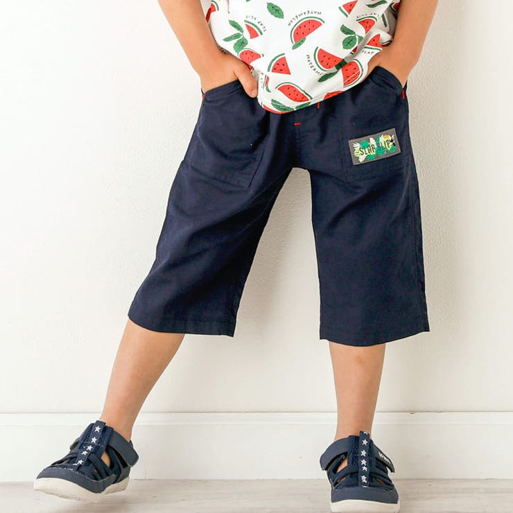 ネイビー | 綿麻無地カラー6分丈パンツ(80~130cm) | SLAP SLIP