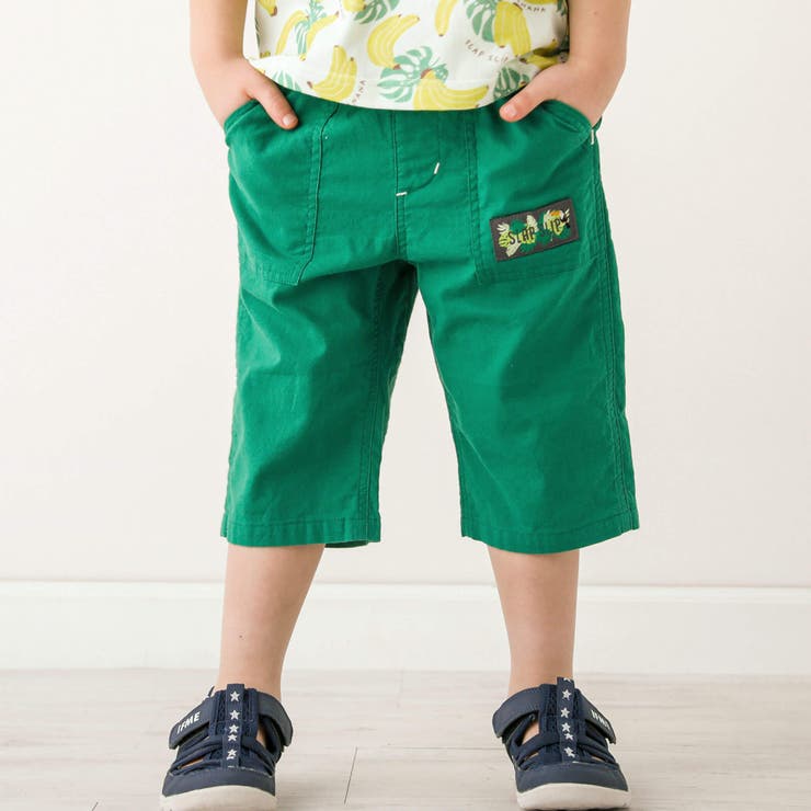 グリーン | 綿麻無地カラー6分丈パンツ(80~130cm) | SLAP SLIP