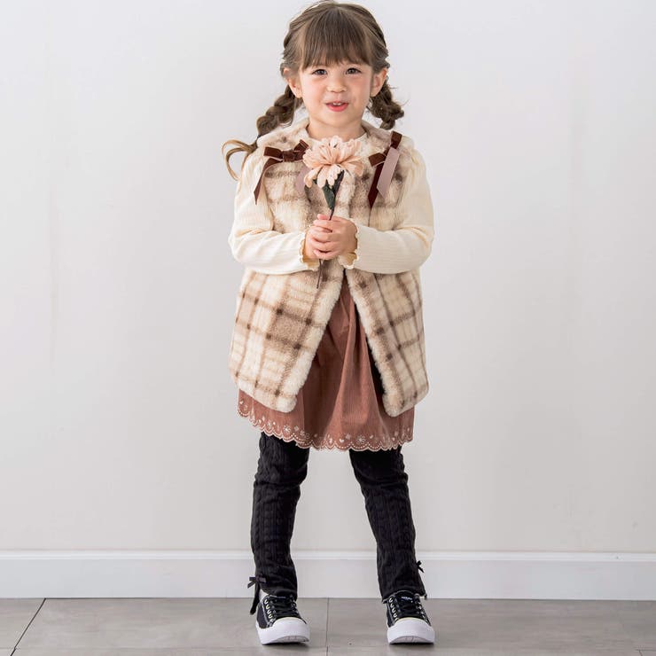 コーデュロイチェック柄裾スカラップ刺しゅうスカパン | SLAP SLIP | 詳細画像5 