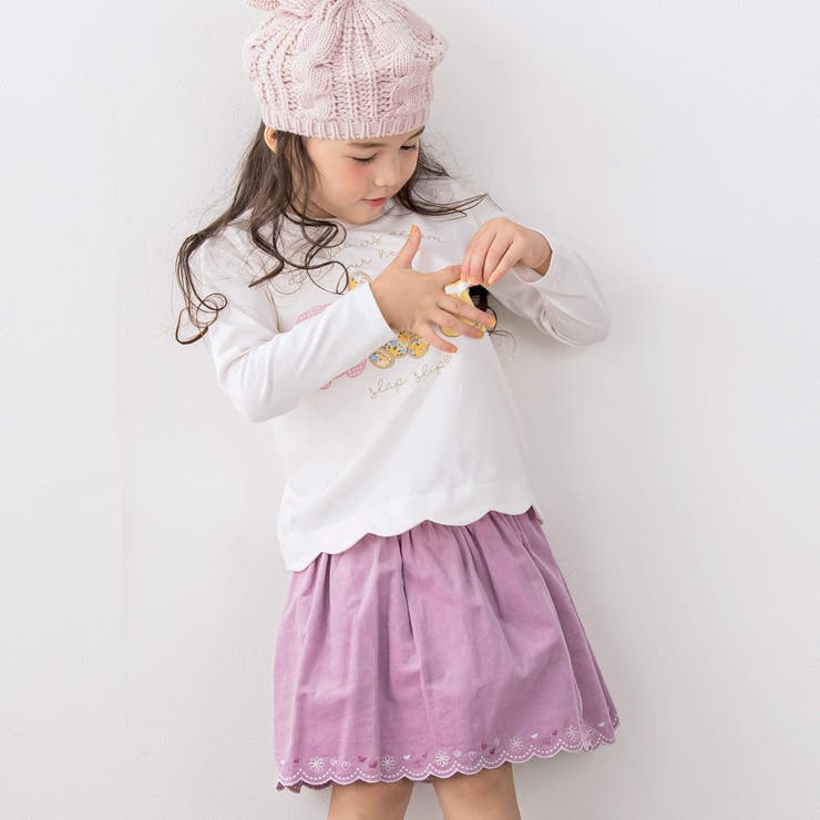 コーデュロイチェック柄裾スカラップ刺しゅうスカパン | SLAP SLIP | 詳細画像7 