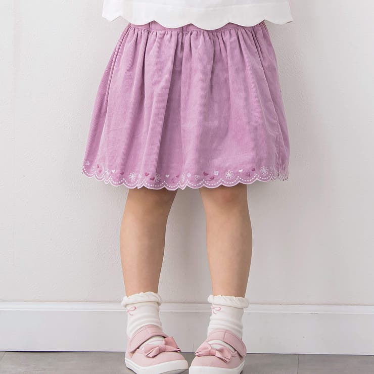 パープル | コーデュロイチェック柄裾スカラップ刺しゅうスカパン | SLAP SLIP