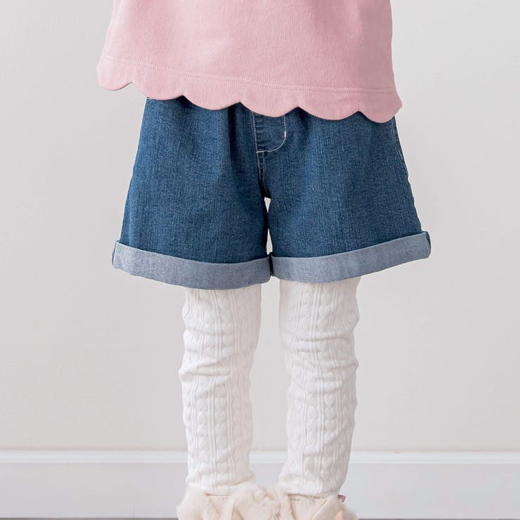ネイビー | 刺しゅうポケット付きストレッチデニムショートパンツ(90~130cm) | SLAP SLIP