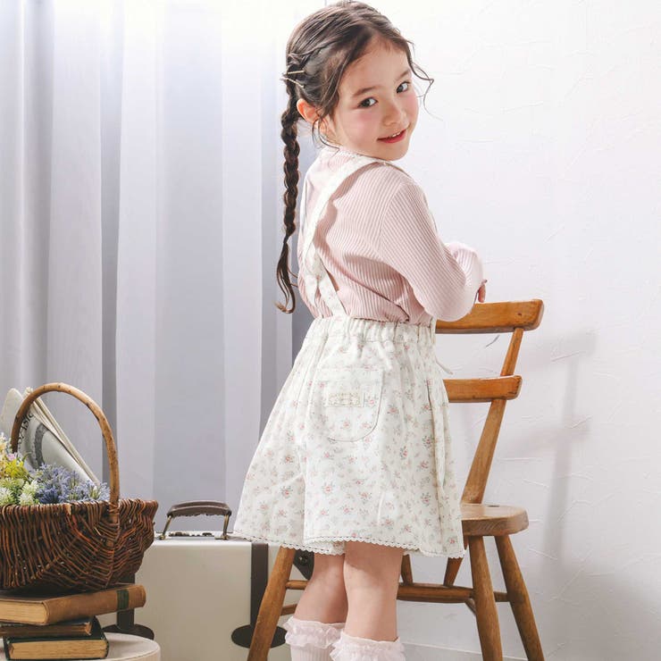 花柄ツイルデニムサスペンダー付き裾レーススカパン(90~130cm) | SLAP SLIP | 詳細画像4 