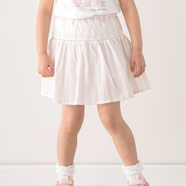 ピンク系 | 【お揃い】はしごレースマルチストライプスカパン(90~130cm) | SLAP SLIP