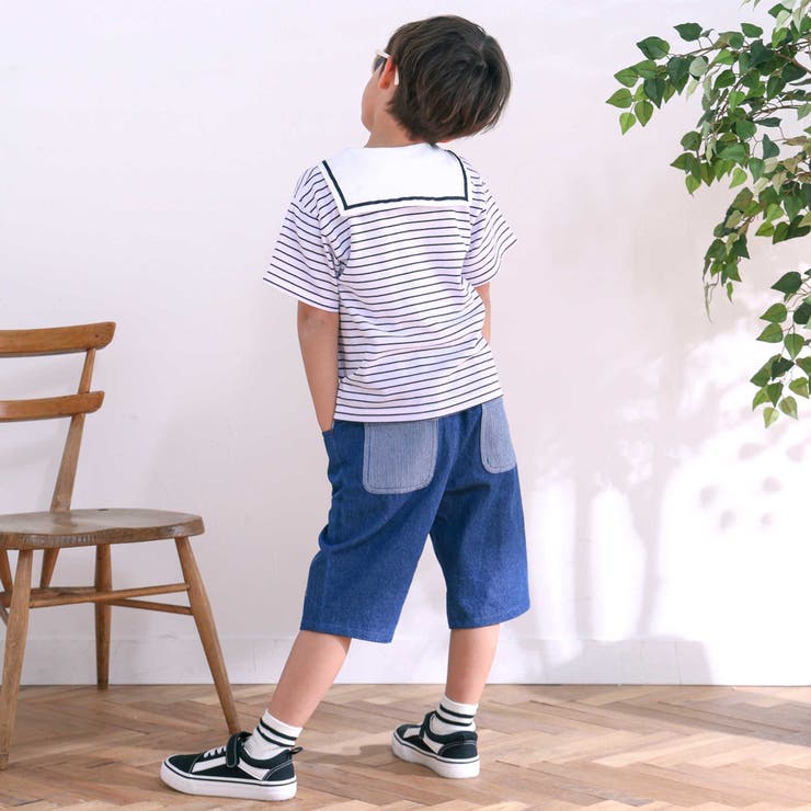飛行機くるま裾刺しゅうデニムヒッコリー5.5分丈パンツ(80~130cm) | SLAP SLIP | 詳細画像4 