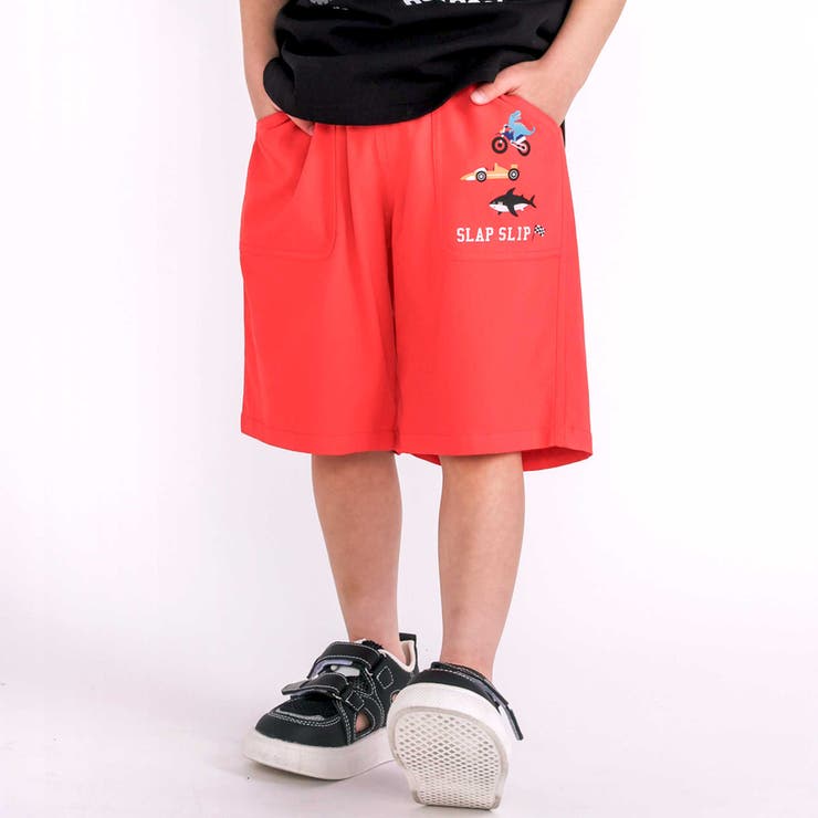レッド | 【らくのび 接触冷感】ポケットプリント選べるカラフルツイルハーフパンツ(80~1… | SLAP SLIP