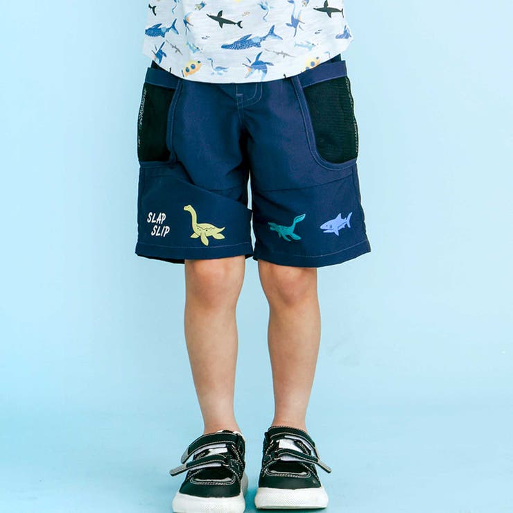 恐竜総柄メッシュポケットハーフパンツ[品番：BEBK0011374