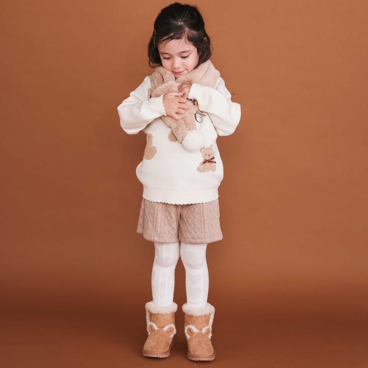 ウサギネコアニマルふわふわボアポケットケーブルニットショートパンツ(90~130… | SLAP SLIP | 詳細画像7 