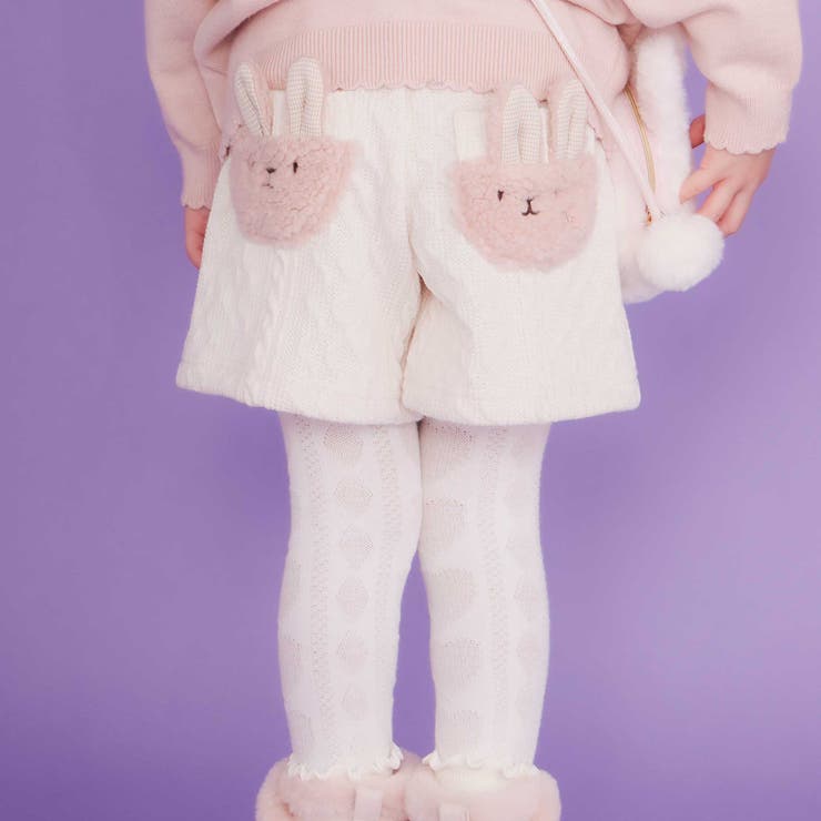 オフホワイト(ウサギ) | ウサギネコアニマルふわふわボアポケットケーブルニットショートパンツ(90~130… | SLAP SLIP