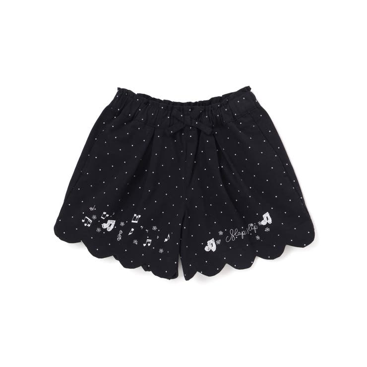 ブラック系 | キラキラプリント裾スカラップリボン付きショートパンツ(90~130cm) | SLAP SLIP