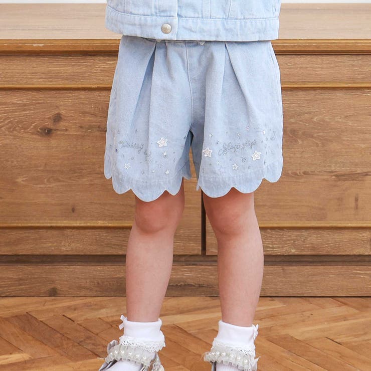 キラキラプリント裾スカラップリボン付きショートパンツ(90~130cm) | SLAP SLIP | 詳細画像1 