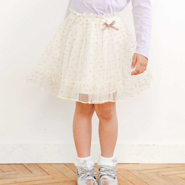オフホワイト | ウエストリボンキラキララメチュールスカート(90~130cm) | SLAP SLIP